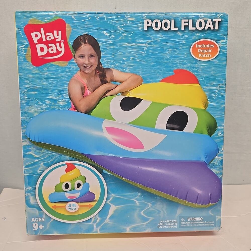 Pool Float Inflatable Rainbow Emoji Poop Float Raft 48 in L x 42.5 Play Day